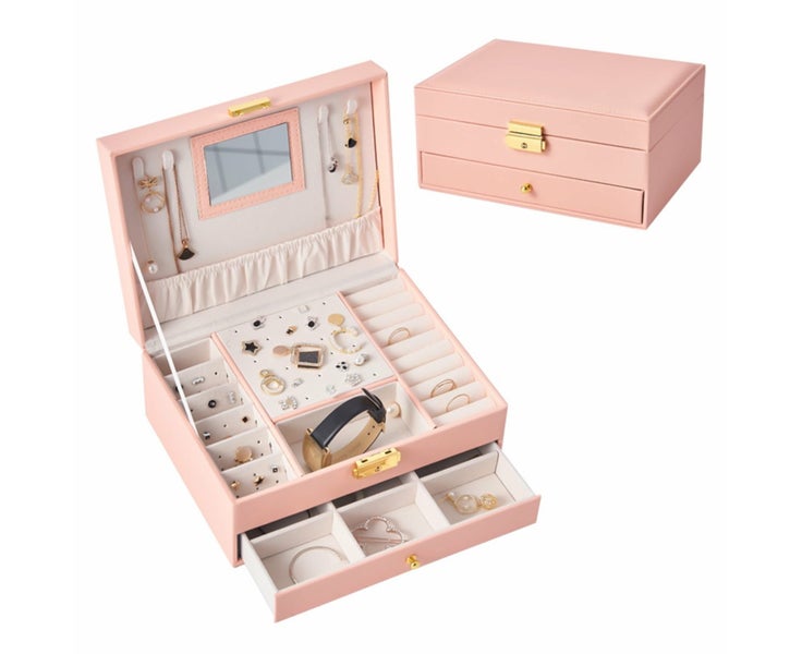 Jewelry Box with Lock and Mirror Jewelry Organizer Storage Case with 2-Layer Carousel 1