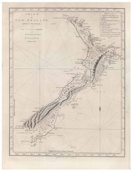 A2 Reproduction Captain Cook map print of New Zealand 1772 Carousel 1