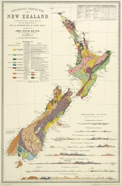 Canvas Geological Map of New Zealand Reproduction 1873 - ready to hang Carousel 2