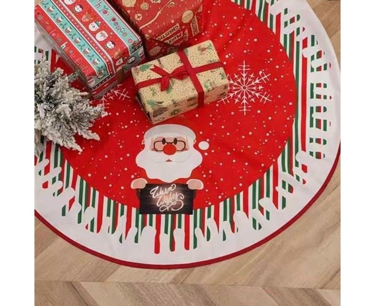 35 Inch Christmas Tree Skirt Xmas Party Tree Mat with Santa Claus Deer Christ Carousel 1