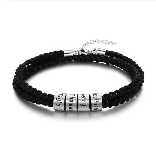 Men's Stainless Steel Personalised Name Plate Braided Bracelet (4 Names)