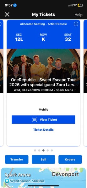 One Republic Front Row Tickets x 2 Carousel 1