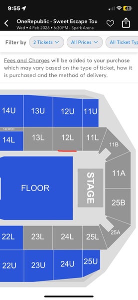 One Republic Front Row Tickets x 2 Carousel 2