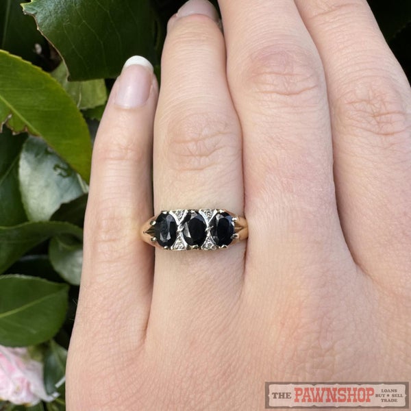 9ct Yellow Gold Sapphire & Diamond London Bridge Ring ~ $1,700! Carousel 2