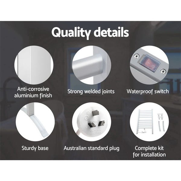 Devanti Electric Heated Towel Rail Rack 10 Bars Freestanding Clothes Dry Warmer Carousel 6