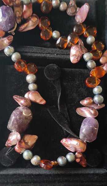 Elegant Handcrafted Necklace – Natural Pearls, Crystals and and Faceted Beads Carousel 5