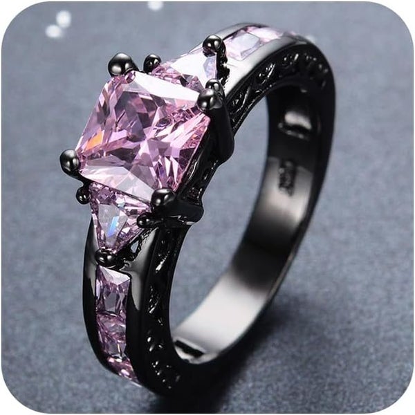 Pink CZ Statement Ring US 8 / NZ P Black Gold Princess Cut Design Carousel 1