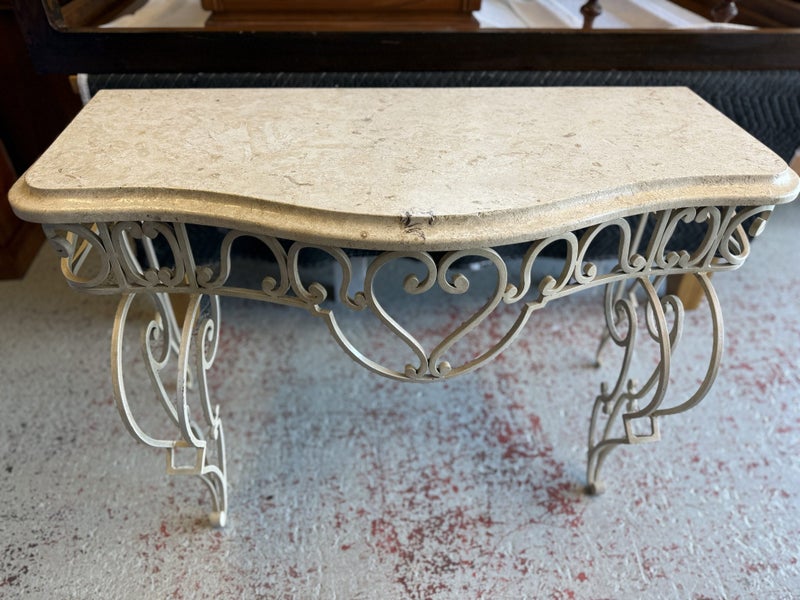 Quality Coated Wrought Iron French Style Stone Top Console Table Carousel 2