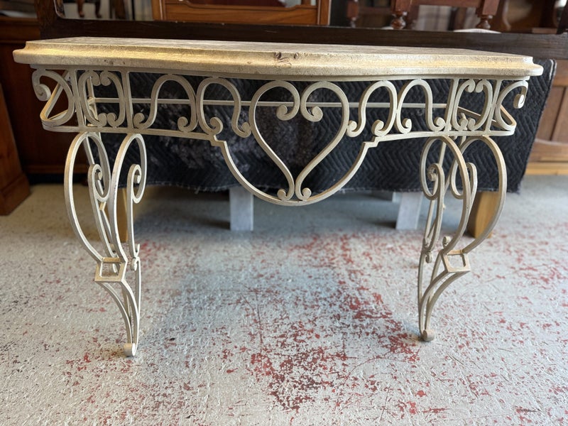 Quality Coated Wrought Iron French Style Stone Top Console Table Carousel 2