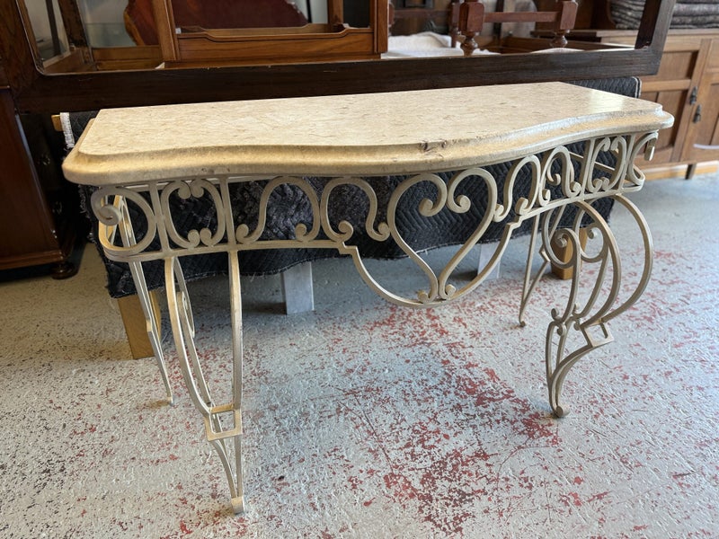 Quality Coated Wrought Iron French Style Stone Top Console Table Carousel 1