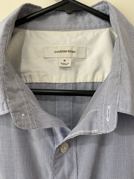 Country Road Men’s Blue Check Long Sleeve Shirt M – 100% Cotton Smart Casual63616347651458112