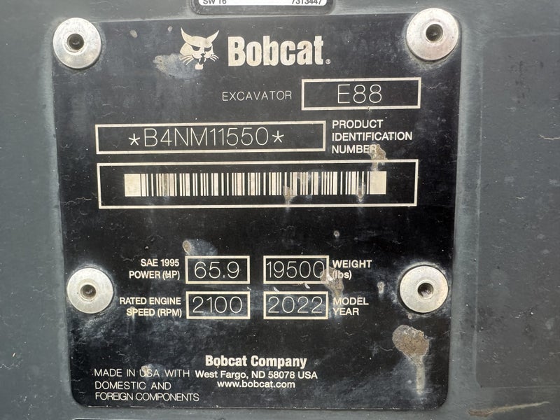 2022 BOBCAT E88R2 EXCAVATOR / 850 HOURS Carousel 9