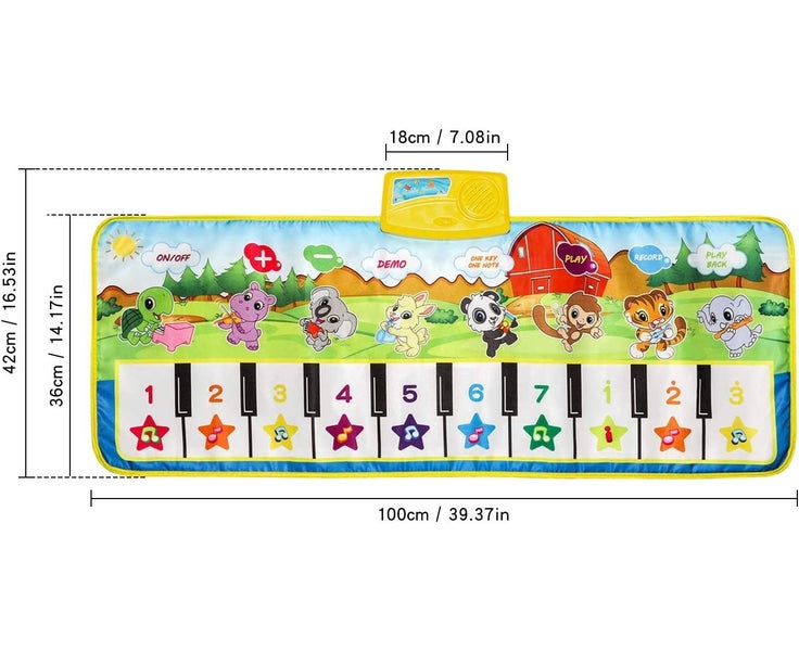 Kids Piano Mat, 39.5" X 14" Music Mats Keyboard Dancing Mat Electronic Touch Carousel 5
