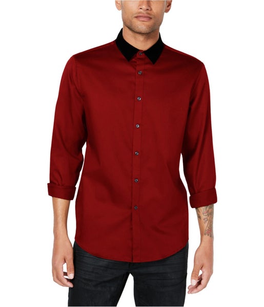 I.N.C Mens Velvet Collar Button Up Shirt, NWT Carousel 1