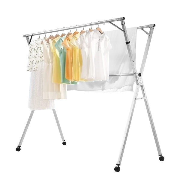 Foldable Clothes Rack Garment Laundry Drying Airer with Wheels Carousel 13