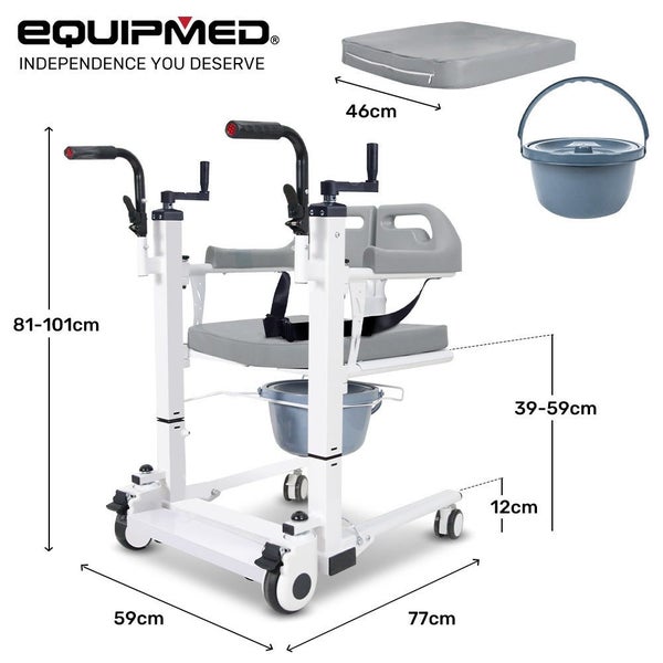 Equipmed 4In1 Patient Lift Transfer Chair Manual Height Adjustment Shower Compat Carousel 2