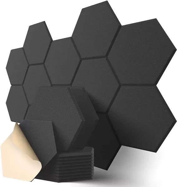 12 Pcs Hexagonal Self-adhesive Acoustic Panels Sound Absorbing Soundproof Wall Carousel 1