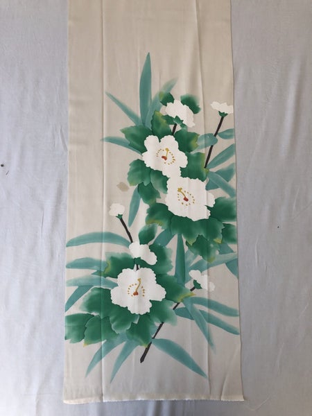 Vintage Japanese Cream Silk Floral Fabric Piece Kimono Panel Carousel 1