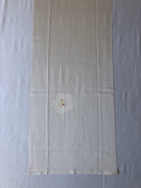Vintage Japanese Cream Silk Fabric Piece Kimono Panel White Flower Carousel 2