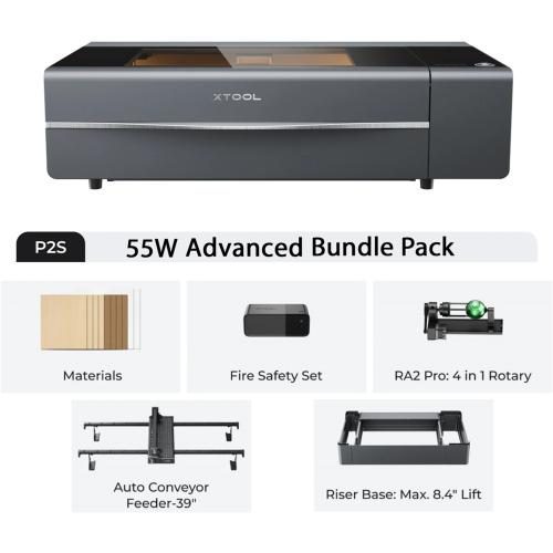 xTOOL Laser Engraver & Cutter P2S 55W Grey, ClassIV Advanced Bundle Pack Grey, Carousel 1