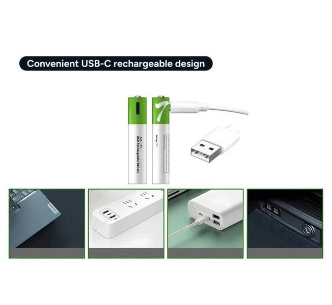 Rechargeable Lithium-Ion AAA Batteries (4 Pack) 400mAh 1.5V USB-C Carousel 2