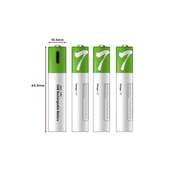 Rechargeable Lithium-Ion AAA Batteries (4 Pack) 400mAh 1.5V USB-C Carousel 5