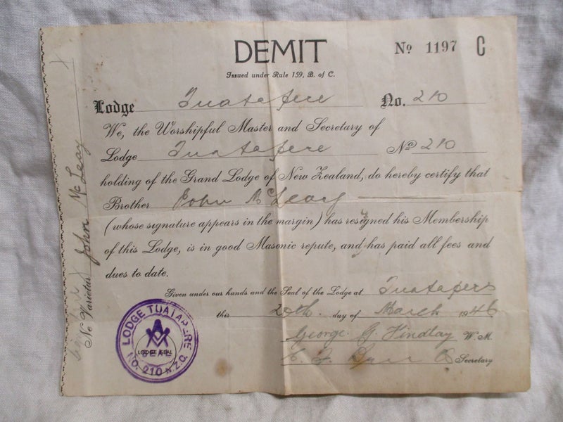 PQ 7009 - Ephemera Document - Demit Masnic Lodge - Tuiapere No 210 NZ 1946 Carousel 1