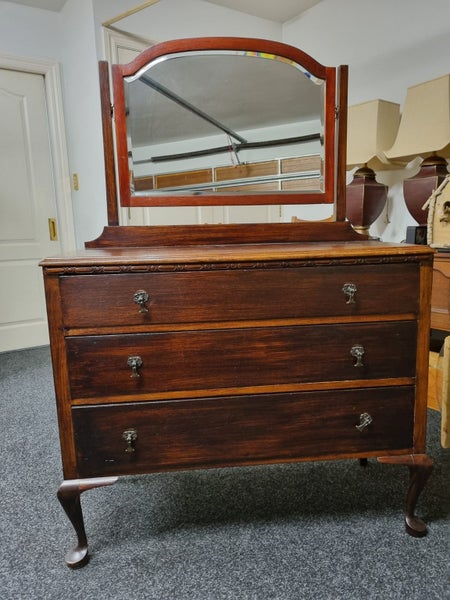 Dressing Table - Large - Mahogany Brown Color - 3 Drawers + Mirror Carousel 2