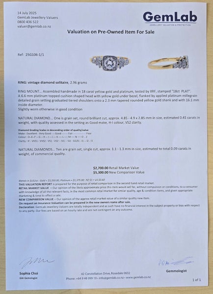 Art Deco VS 0.50 ct Diamond plat/18ct- Handmade-New Valuation Carousel 10