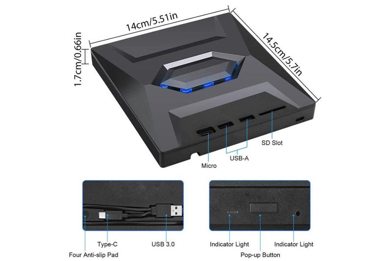 7 in 1 External CD DVD Drive USB3.0 Type-C Writer Burner Player for Laptop Carousel 6