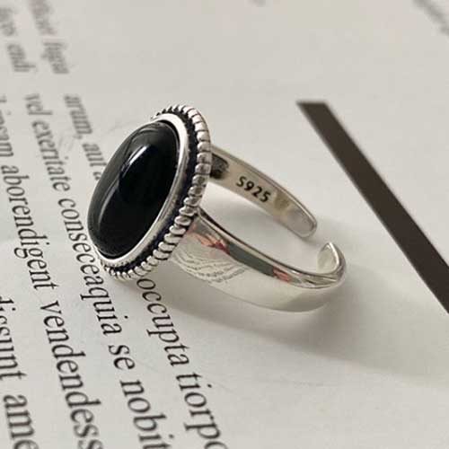 925 Sterling Silver Adjustable Black Onyx Ring "Olga" Carousel 8