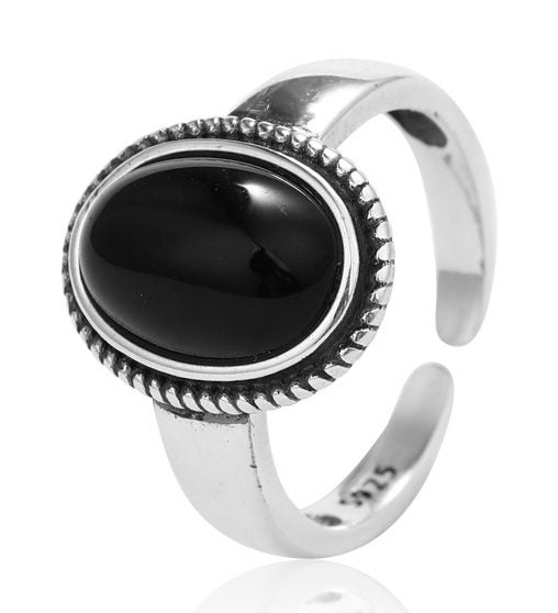 925 Sterling Silver Adjustable Black Onyx Ring "Olga" Carousel 1