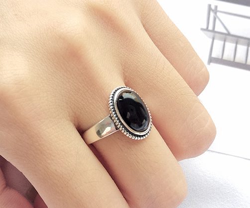 925 Sterling Silver Adjustable Black Onyx Ring "Olga" Carousel 2
