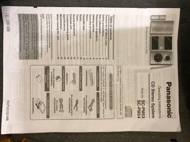 Panasonic SC-PM54 5CD Stereo System, CD/Cassette/Music Port/ AM-FM Tuner Carousel 5