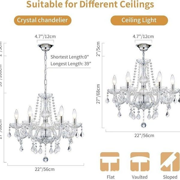 Clear Chandelier Living Room Crystal Ceiling Lamp LED 6 lights Carousel 2