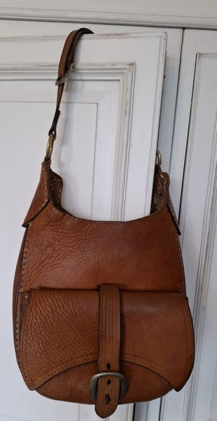 Large, thick and sturdy tan leather bag - shouts style63615578898177111