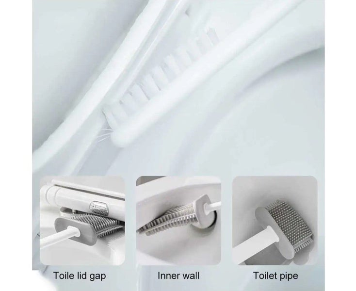 2 in1 Silicone Toilet Brush Set Cleaning Bathroom Bristles Holder Cleaner--Bl Carousel 2