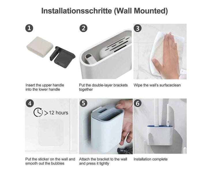 2 in1 Silicone Toilet Brush Set Cleaning Bathroom Bristles Holder Cleaner--Bl Carousel 6