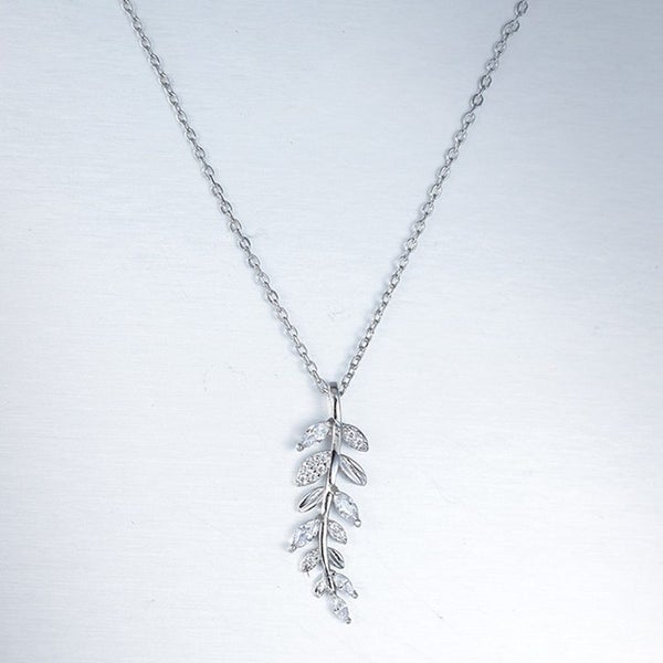 925 Sterling Silver CZ Leaf Necklace | 26x7mm | 45cm | Gift Boxed Carousel 2