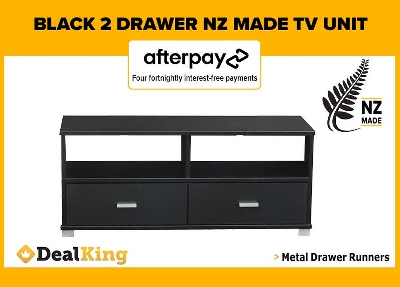 • BLACK FULLY ASSEMBLED 2 DRAWER NZ MADE TV UNIT $375 FREE DELIVERY • Carousel 1