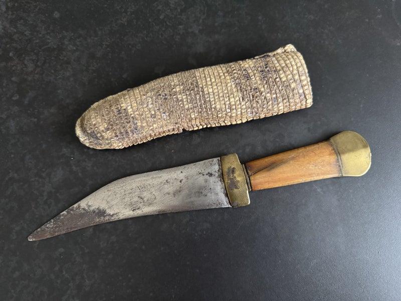 Antique African Tribal Dagger Knife With Snakeskin Sheath Carousel 1