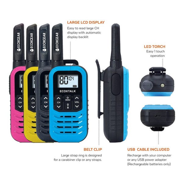 ECOXGEAR ECOXTALK EXG50-4PK UHF 0.5Watt CB Handheld 2-Way Radio walkie talkie Carousel 3