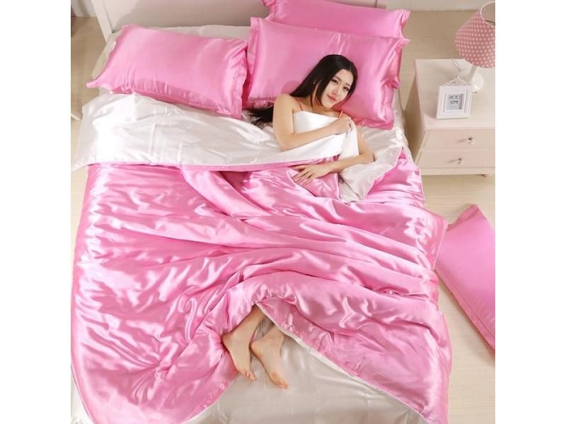 Pure Satin Bedding Set Home Textile King Queen Size Bed Set Bedclothes Duvet Carousel 1