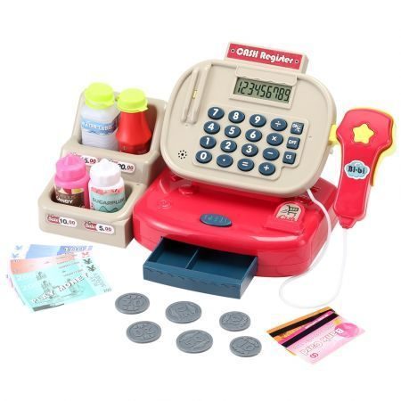Keezi Kids Cash Register Calculator Pretend Play Shops Money Checkout Toys Set Carousel 1