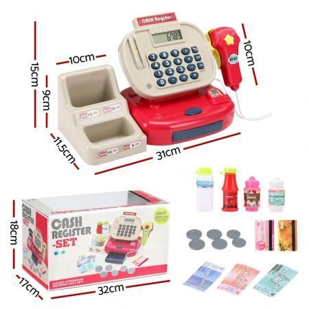 Keezi Kids Cash Register Calculator Pretend Play Shops Money Checkout Toys Set Carousel 2