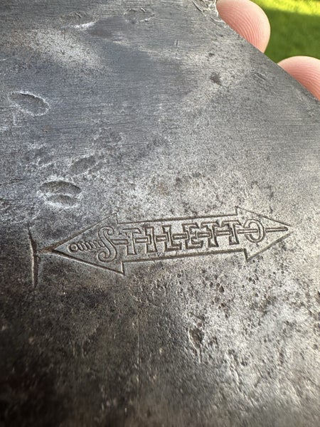 $1 reserve. Nice shape “stiletto” stamped hewing axe /hatchet head (R/handed) Carousel 2
