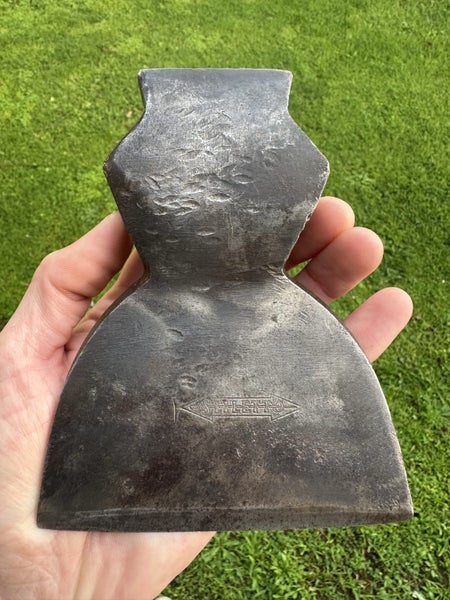 $1 reserve. Nice shape “stiletto” stamped hewing axe /hatchet head (R/handed) Carousel 1