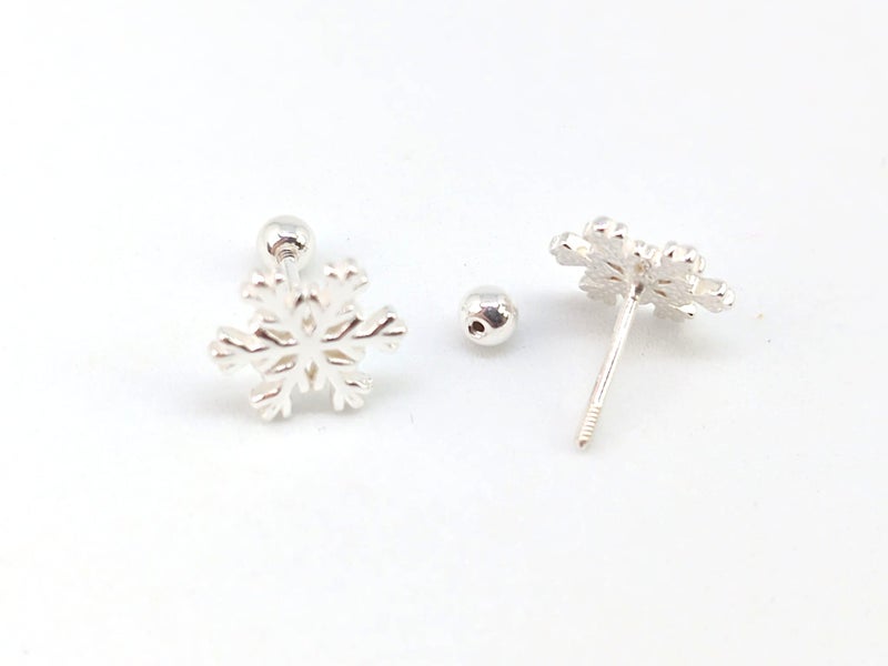 925 Sterling Silver Snowflake Stud Earrings | Screw-On Back | 9mm | Gift Boxed63617622503555112
