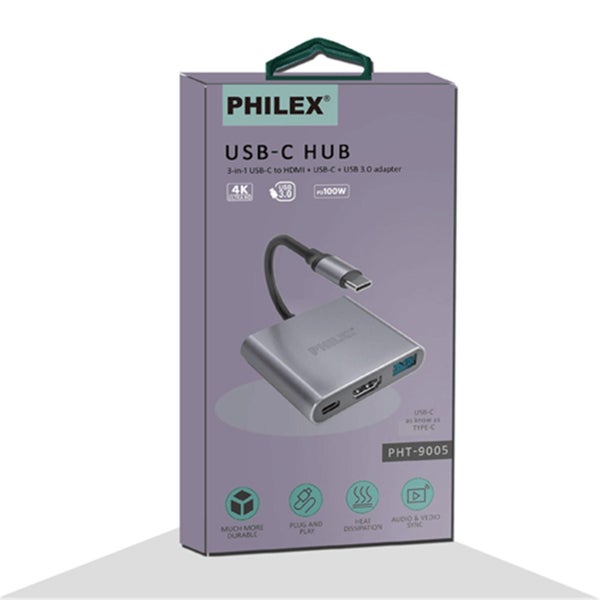 PHILEX PHT-9005 3-in-1 USB-C Hub USB-C 3.0 ports, 100W Power Delivery Carousel 4