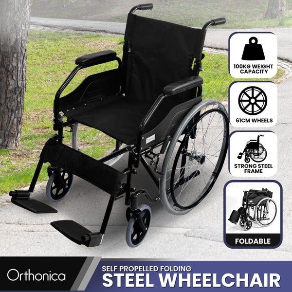 24In Self Propelled Foldable Steel Wheelchair - Black Carousel 1